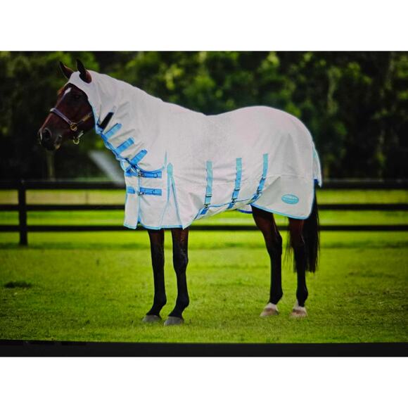 WeatherBeeta Comfitec Sweet Itch Shield Combo Neck Horse Blanket White/Blue 51" - Picture 1 of 6